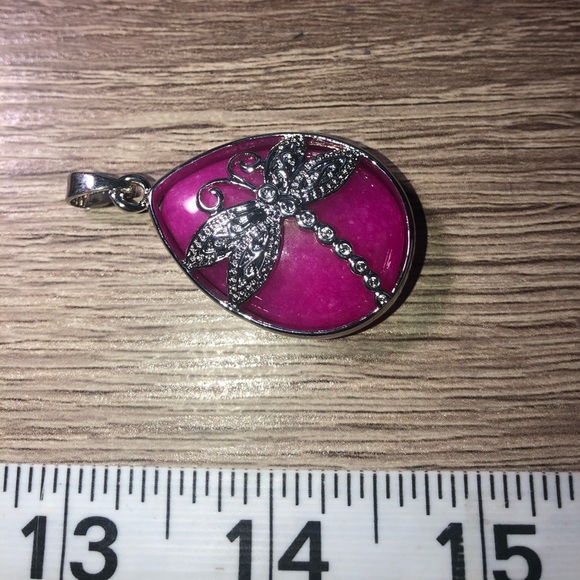 Silver Pink Dragonfly Stone Pendant - Picture 2 of 3